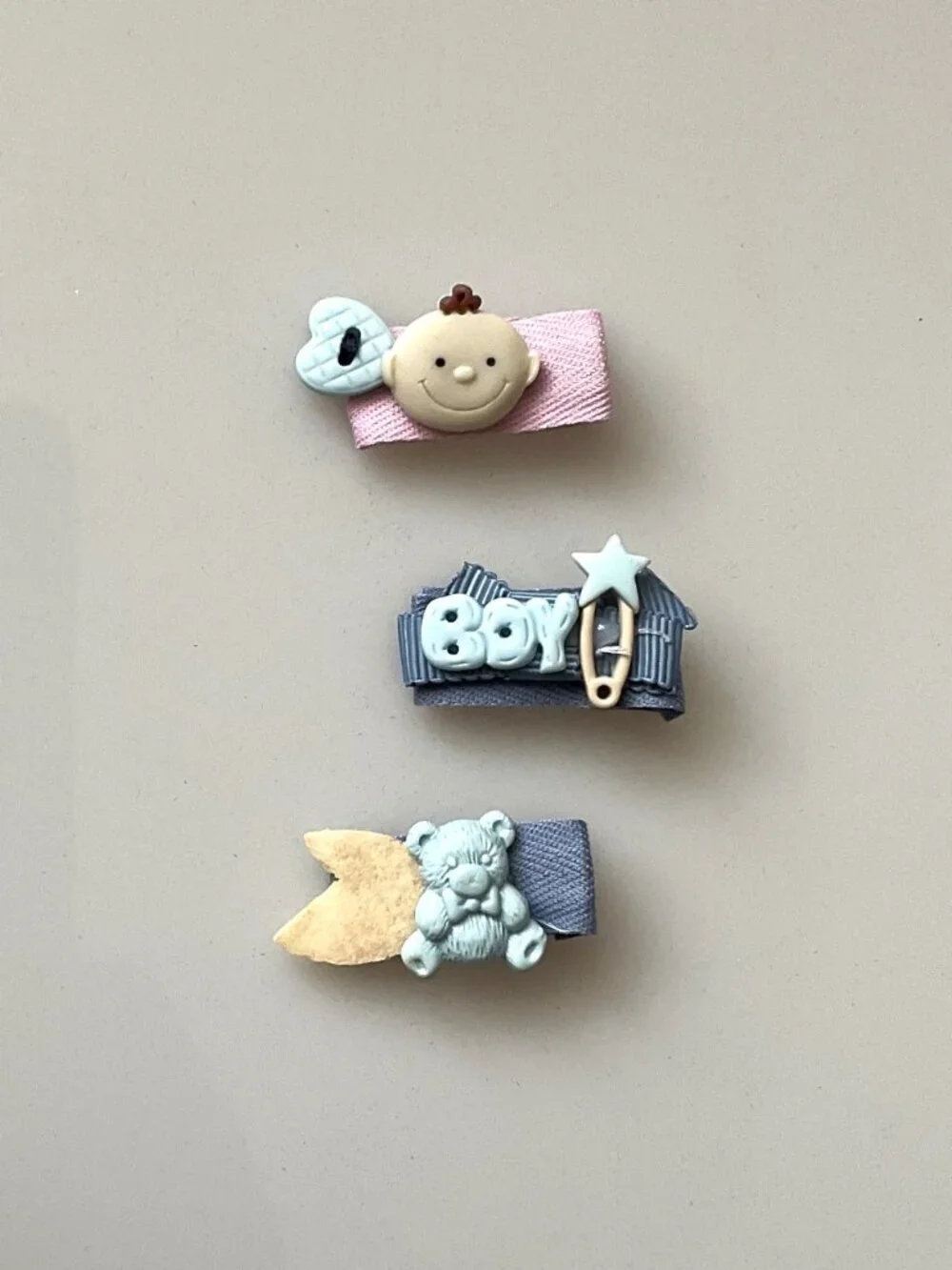 PASTEL TODDLER HAIRCLIPS BOY, BEAR, BABY SET OF 3
